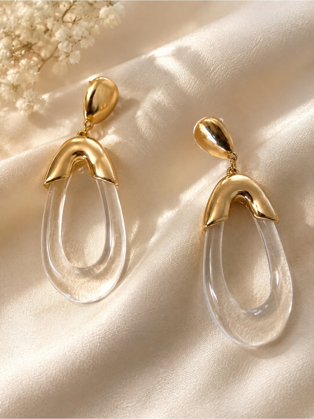 Gold & Clear Teardrop Drop Earrings — Elegant Women’s Jewelry